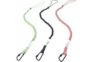 TONGMAO 3 Pack Retractable Tool Lanyard, Safety Fall Protection Tools Leash with Aluminum Screw Lock Carabiner Clip and Adjustable Loop End, Tough Scaffold Tether for Construction Roofing (Black+Orange+Green)