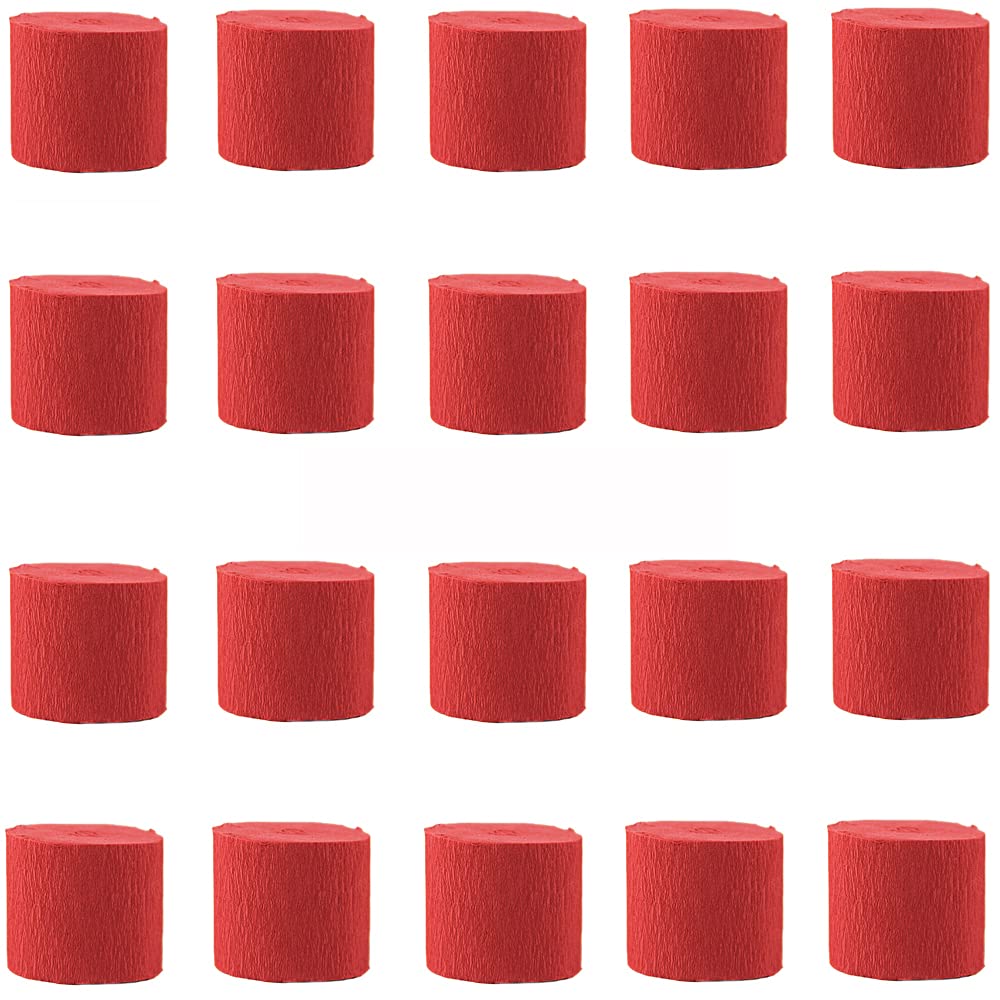 ANCLLO 20 Rolls 3.5cm x 10m Crepe Paper Party Streamers, Streamers Backdrop Hanging Decorations for Birthday Party, Wedding and Festival Decorations, Red