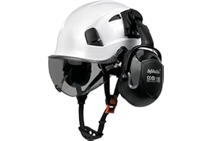 SAFEBUILDER Industrial Safety Helmet with Visor Ear Muffs Hard Hat with Visor Vented Hardhats Construction Work Head Protection ANSI