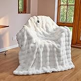 IUUI Electric Heated Blanket Throw 50''x60'',Luxury Faux Rabbit Fur Heating Throw Blankets,Fast Heating with 1/2/4/6/8/10 Hours,Overheat Protection, Quick Heating, Memory Function, Gift-Ready Design
