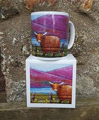 Highland Cow Mug with Matching Box, Scottish Gift, Felt Art Design