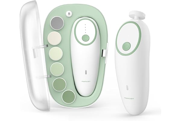 Momcozy Baby Nail File Electric, Gentle Baby Nail Trimmer Electric, Baby Nail Clipper with Night Light, 7 Grinding Head Repla