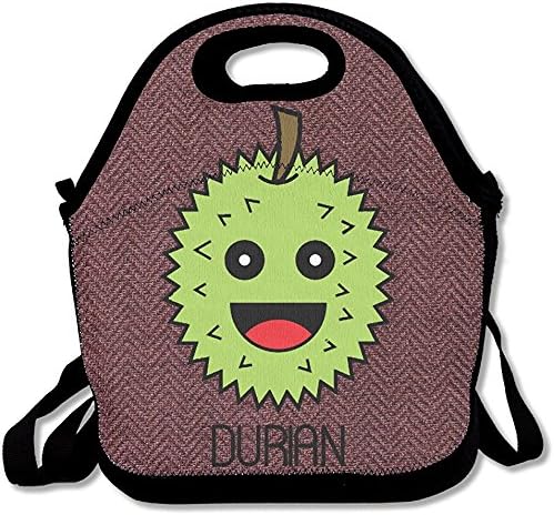 Starophi Cute Durian Insulated Lunch Bag With Zipper,Carry Handle And Shoulder Strap For Adults Or Kids Black