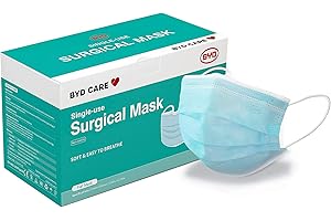 BYD CARE Single Use Disposable 3-Ply Mask, ASTM Level 3, Daily protection for men and women for Home, Office, School, Restaurants, Gyms, Outdoor and Indoor, Box of 50 PCs