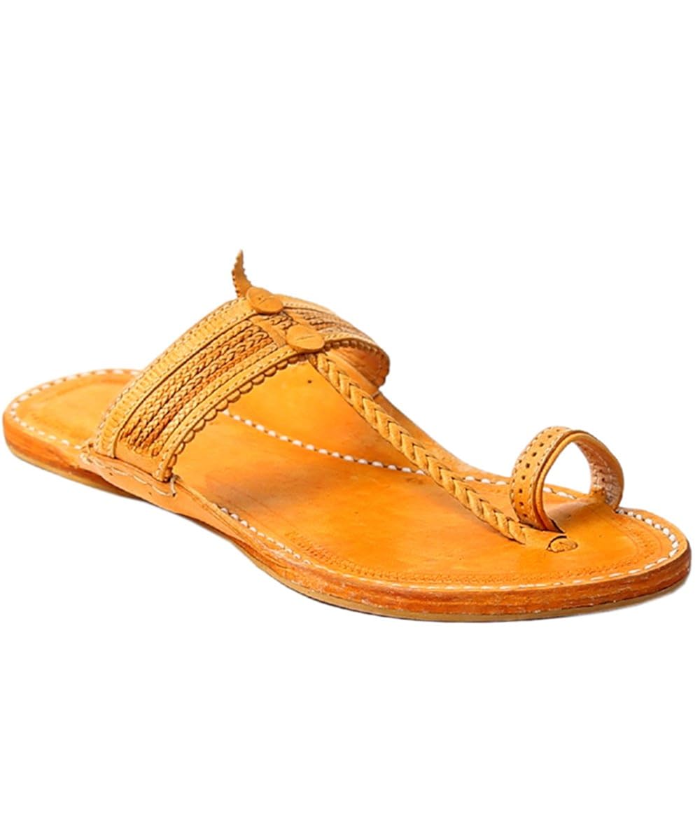 ekolhapuri handmade authentic genuine leather regular light yellow ladies kolhapuri chappal