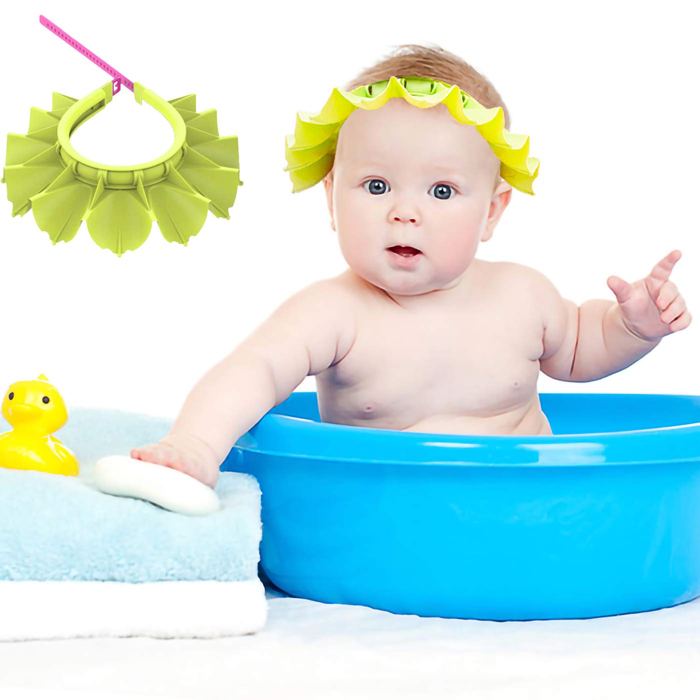 Baby Shower Cap Silicone Bathing Hat, Adjustable Shower Cap Kids, Infants Soft Protection Hat Safety Visor Cap Hat for Toddler Children 0-8 Years old/14.5-19.7 Inches (Yellow)