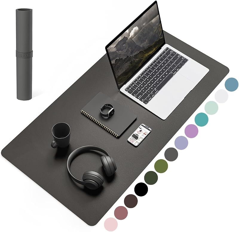 YSAGi Non-Slip Desk Pad 80x40 cm Waterproof PVC Leather Large Mouse Pad Dark