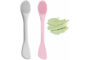 ZORLYS Pore Scrubber, Double-End Silicone Face Mask Brush Silicone Face Scrubber, 2Pcs Soft Mask Applicator Tool for Facial Mud,Facial Cleansing Brushes for Makeup Skincare Removal, Pink and Grey