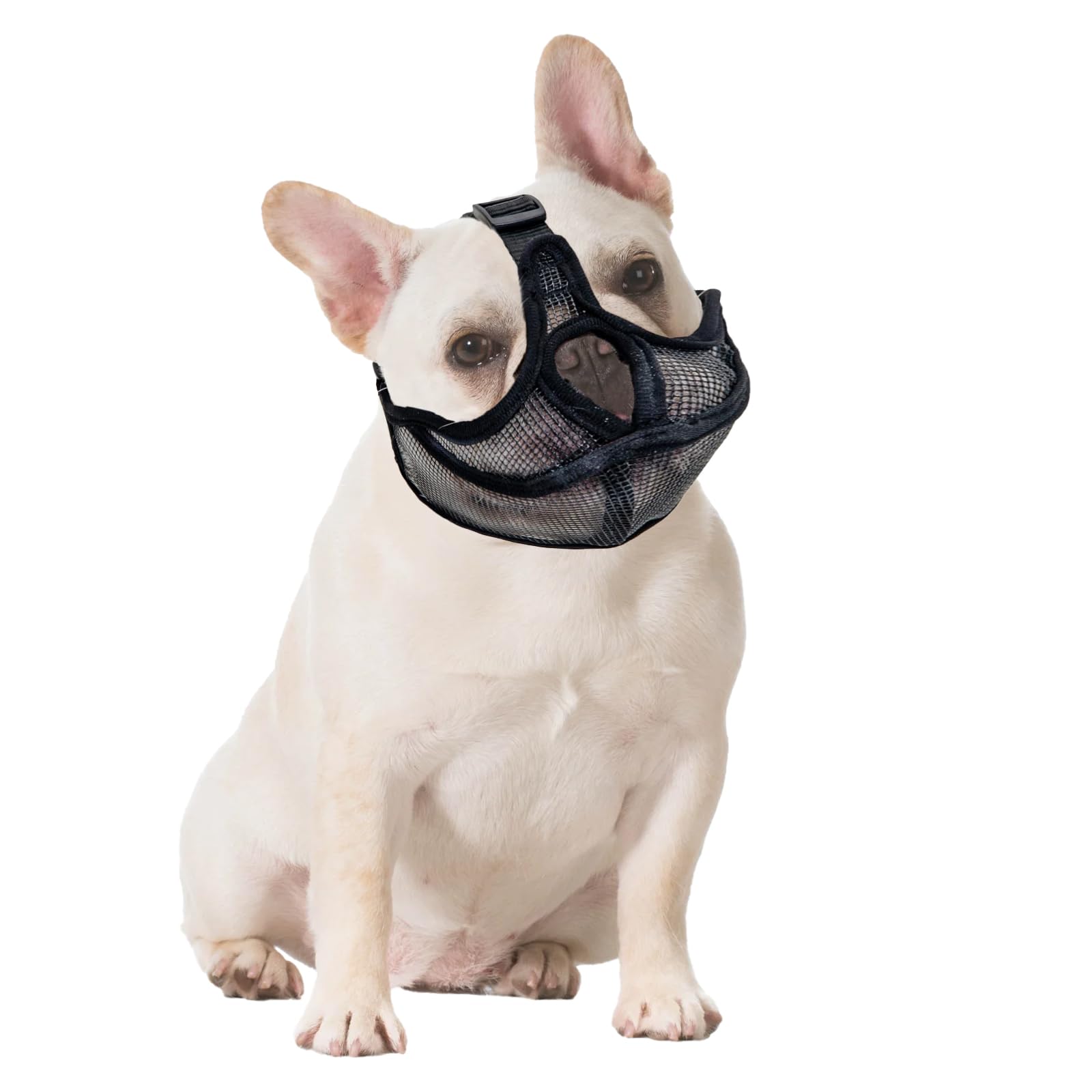 Short Snout Dog Muzzle for French Bulldog and Flat Faced Dogs - Anti-Biting, Chewing, Barking With Adjustable Breathable Mesh Overhead Strap