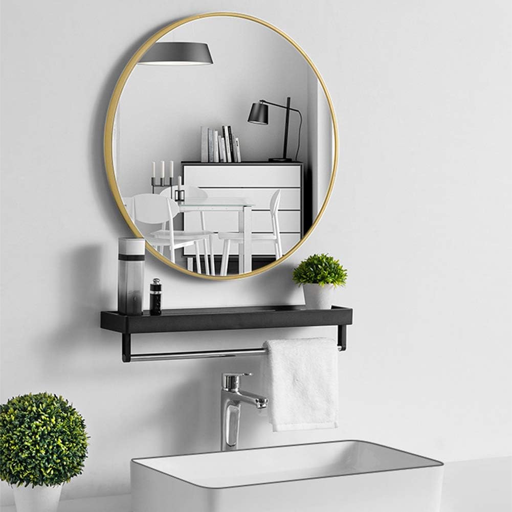 Warmiehomy Round Bathroom Mirror Wall Mounted Makeup Mirror with Aluminium Frame for Bathroom Living Room Bedroom (Φ50cm, Gold) - Image 5