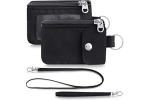 Artpaxy Minimalist Wallet For Mens Womens, Keychain RFID Blocking Zipper Small Wallet with ID Window 2 Lanyards,Water Resistant Travel Cash Card Coin Case Boys Girls