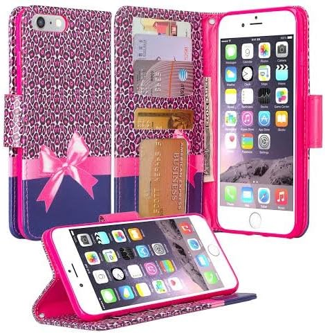 iPhone 8 Plus Case, Apple iPhone 7 Plus Case, Wrist Strap Folio [Kickstand Feature] Pu Leather Wallet Case with ID&amp;Credit Card Slot For iPhone 8 Plus / iPhone 7 Plus - Hot Pink Cheetah