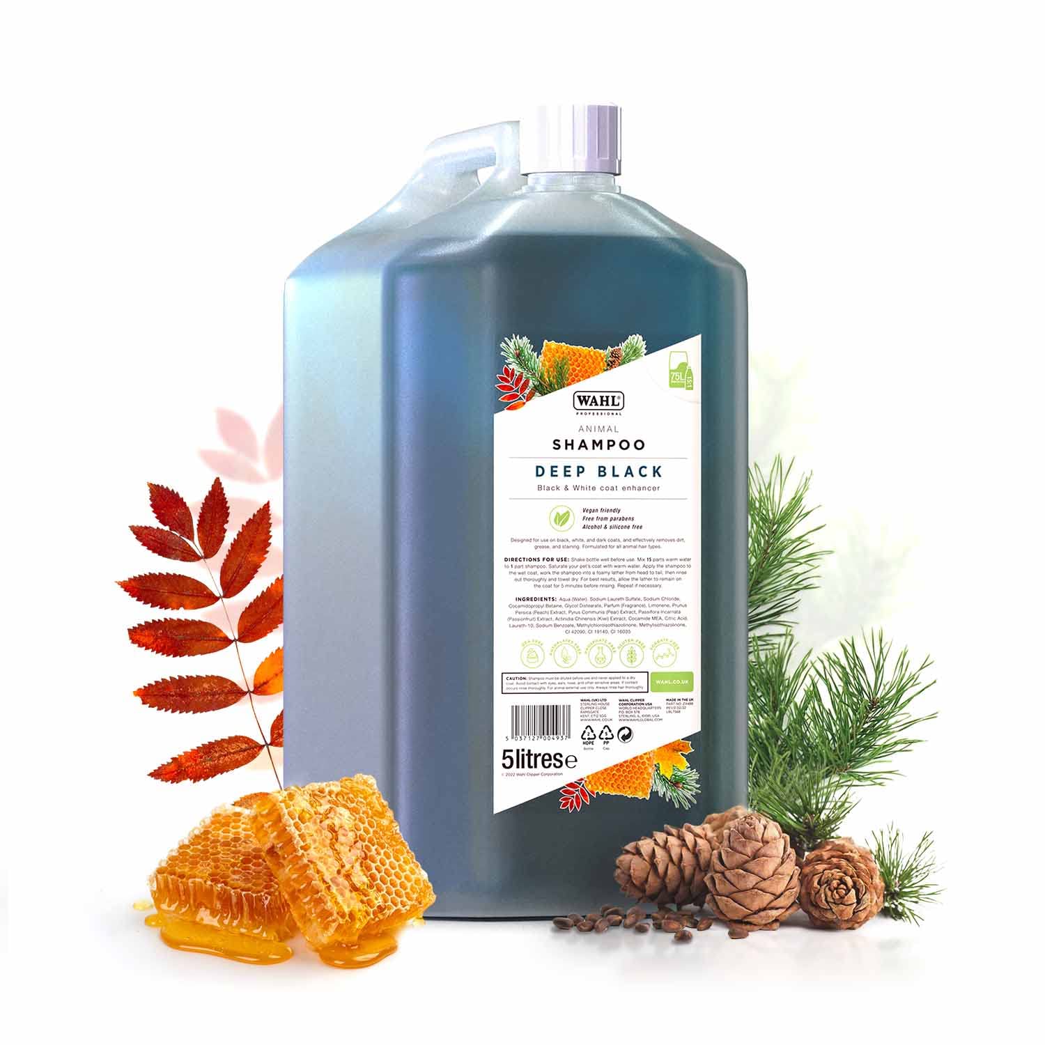 Wahl Deep Black Animal Shampoo 5L – Vegan 15:1 Concentrated Formula for Enhancing Dark Coats, Improving Coat Appearance, Boosting Shine and Supporting Grooming for All Breeds