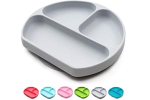 BABY DROM Silicone Suction Plates for Babies, Stick to High Chair Trays and Table, Divided Baby Dishes, Perfect Kids Plates, BPA Free