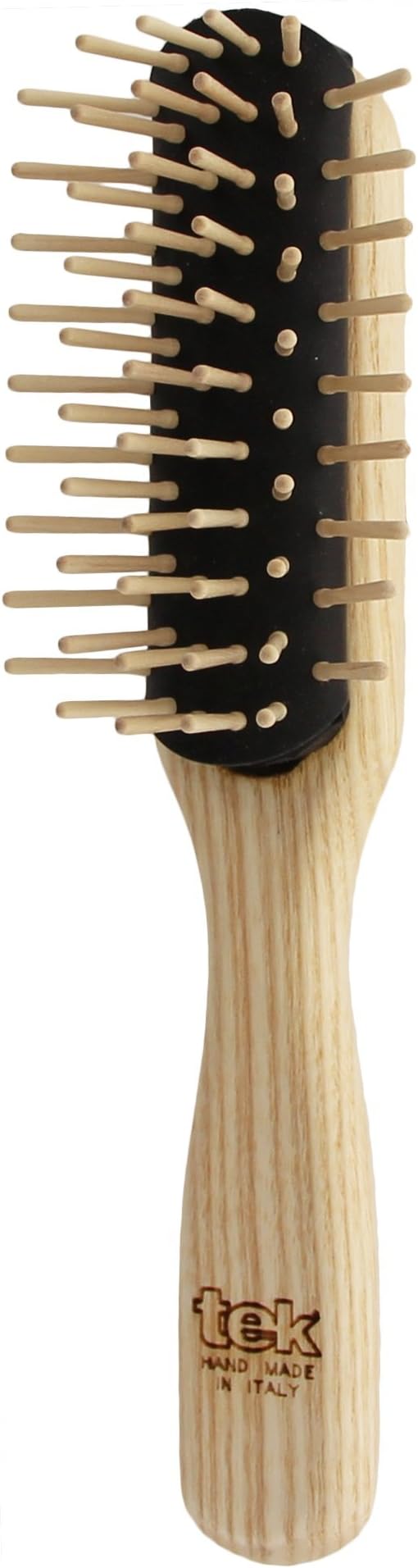 Tek small removable half-rounded hair brush in ash wood with regular pins - Handmade in Italy