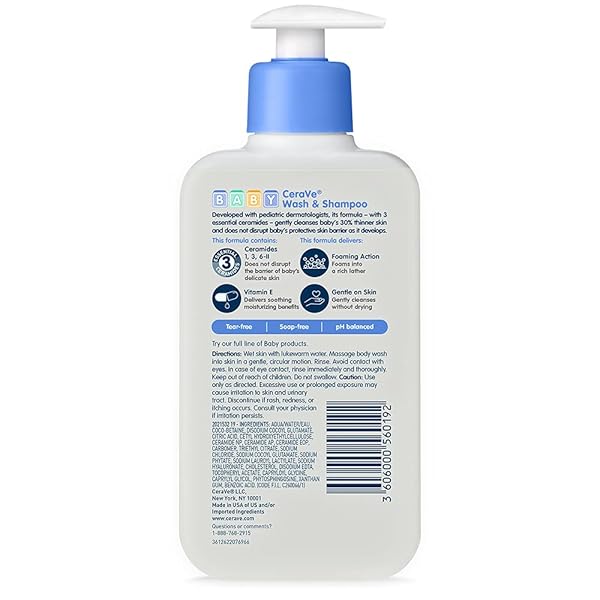 CERAVE BABY WASH & SHAMPOO, FRAGRANCE, PARABEN, & SULFATE FREE SHAMPOO FOR TEAR-FREE BABY BATH TIME, 8 OUNCE