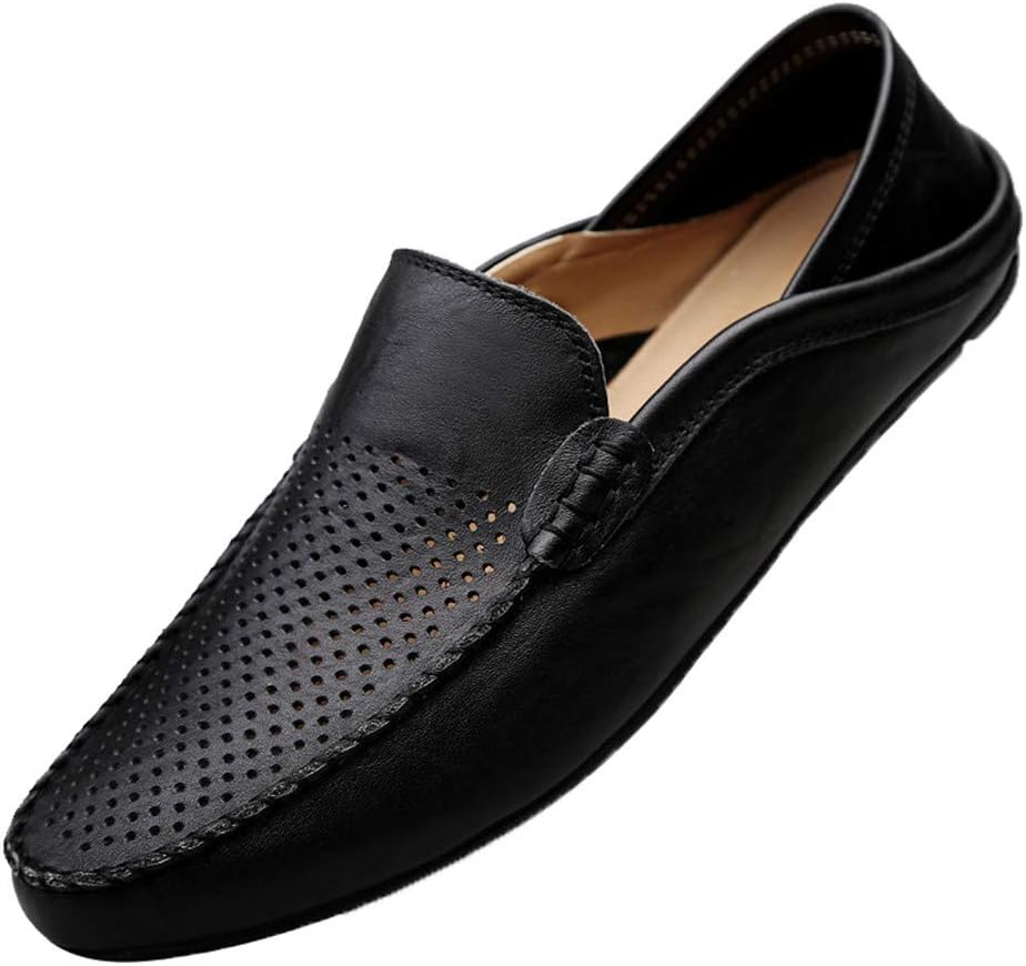 men's casual shoes slip on hollow leather loafers