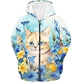 Parprinty Floral Animal Print Hoodies for Girls Casual Soft Cute Zip Up Hoodie with Pockets Hooded Sweatshirts