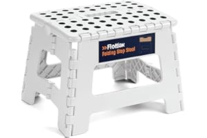 Flottian 9" Folding Step Stool for Adults and Kids Holds Up to 300 lbs,Non-Slip Folding Stools with Portable Handle, Compact Plastic Foldable Step Stool for Bathroom,Bedroom, Kitchen White