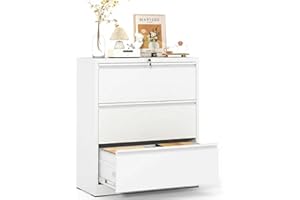 Lateral 3 Drawer File Cabinet, Mobile & Vertical Metal Storage Organizer with Lock, Fits Letter/Legal/F4/A4 Hanging Files, Bl