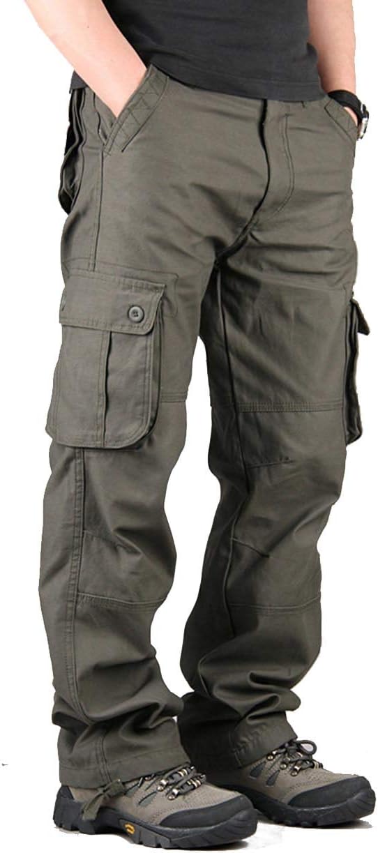Men's Cotton Multi-Pockets Work Pants Tactical Outdoor Military Army Cargo Pants (No Belt)