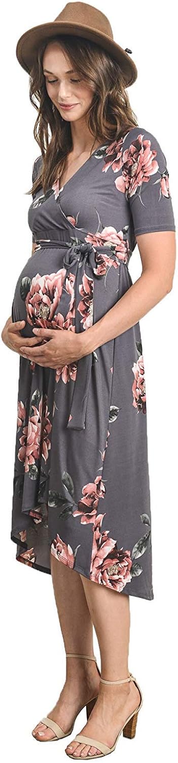 Hello MIZ Women's High-Low Surplice Wrap Maternity Dress with Waist Belt (L. at  Women’s Clothing store
