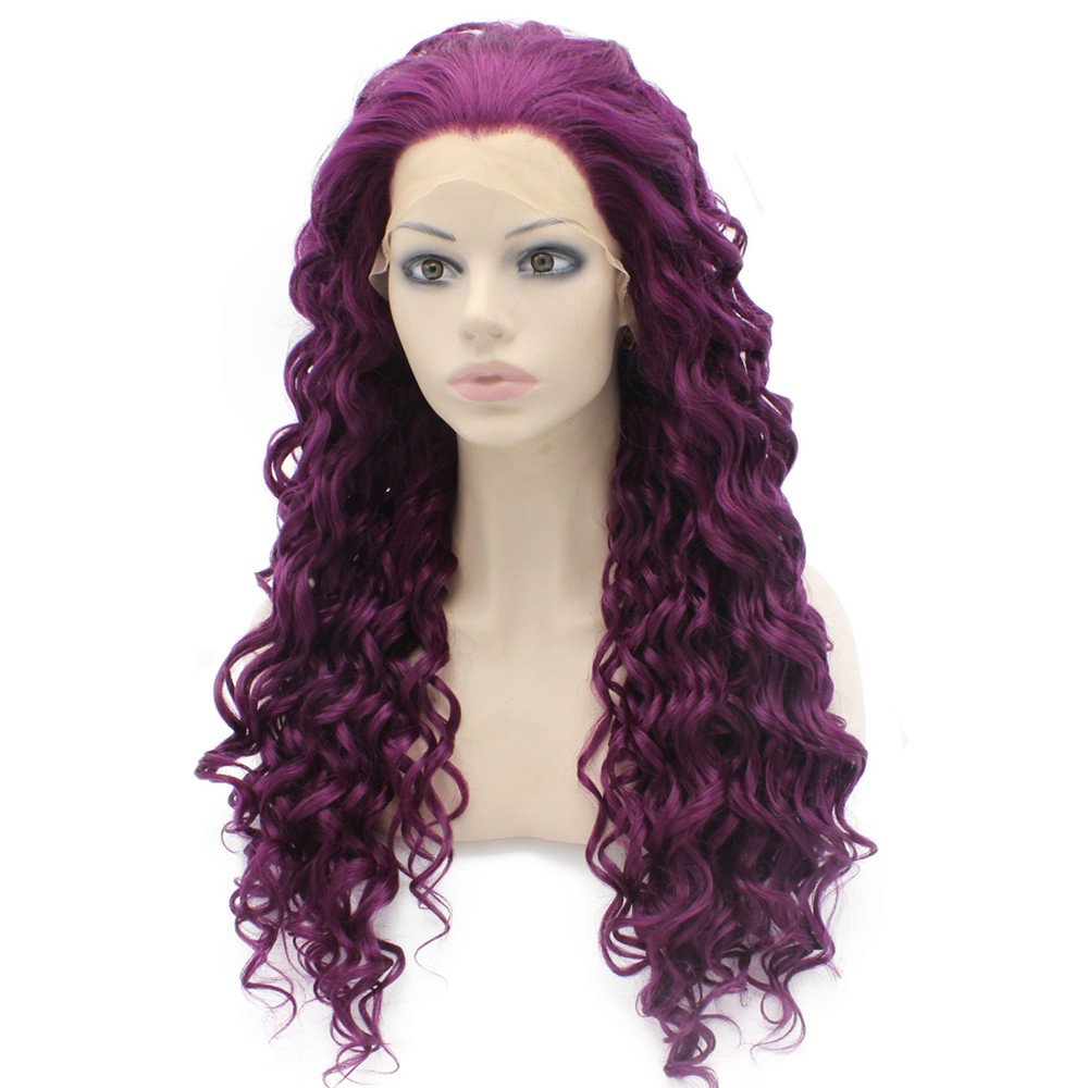 Long Curly Purple Synthetic Lace Front Cosplay Party Wig