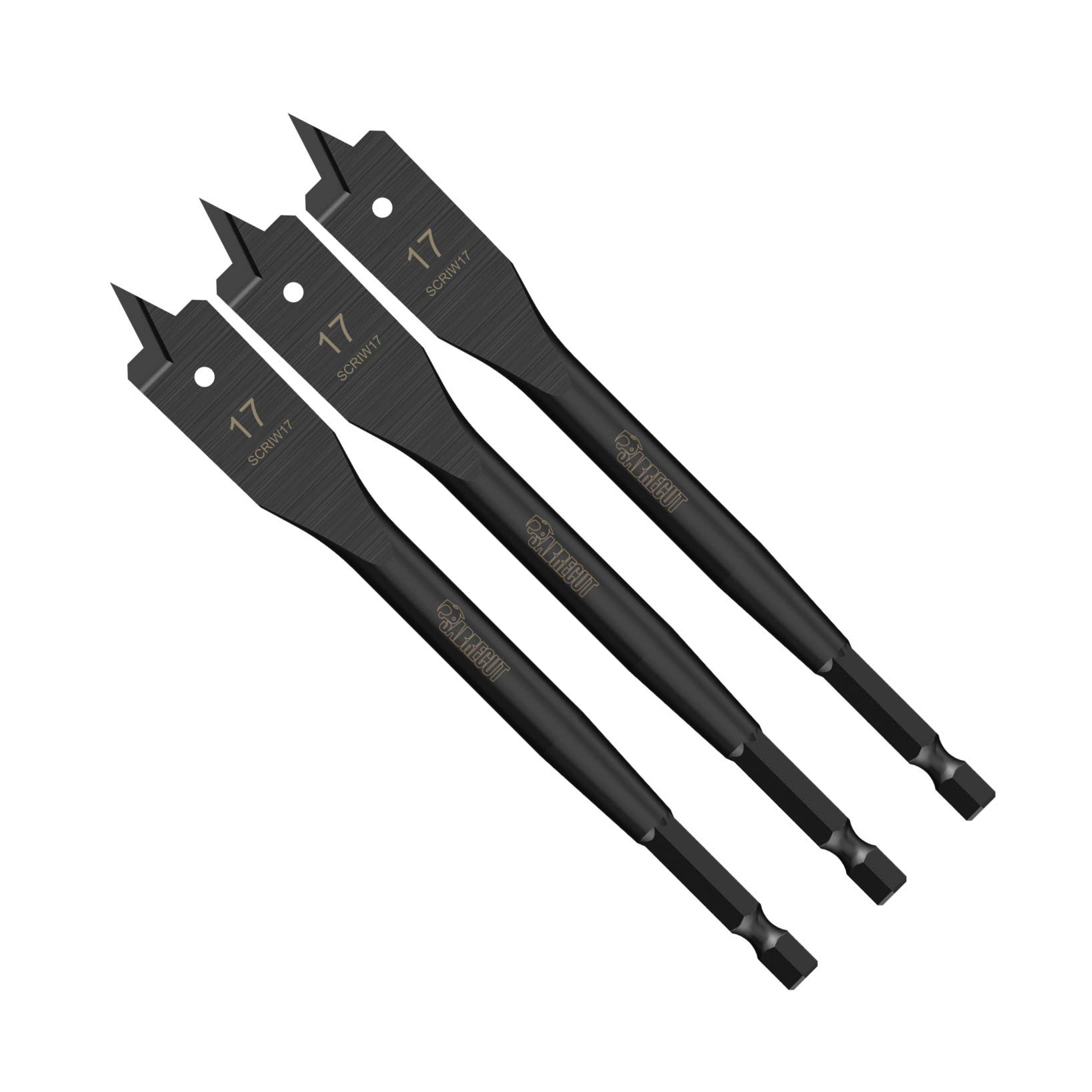 3 x SabreCut SCRIW17_3 17mm x 152mm Impact Rated Flat Wood Spade Bits for Softwood Hardwood Chipboard