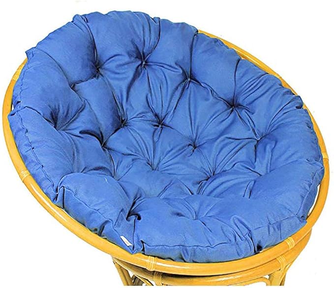Blue Papasan Chair Cushion, Cradle Chair Pads Rounded Cotton Tufted