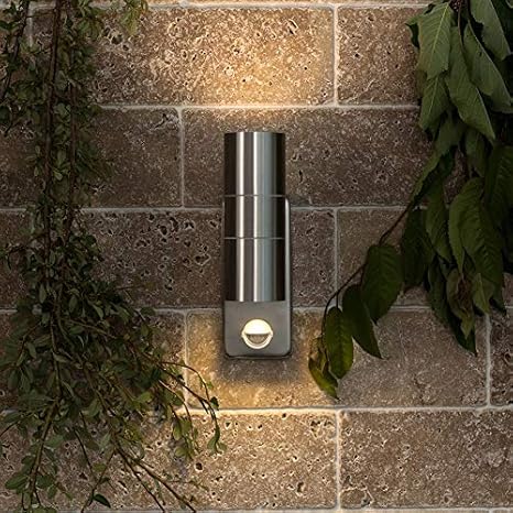 Modern Stainless Steel Up Down Outdoor Security Wall Light Pir Motion Sensor Detector Ip44 Rated Amazon Co Uk Garden Outdoors