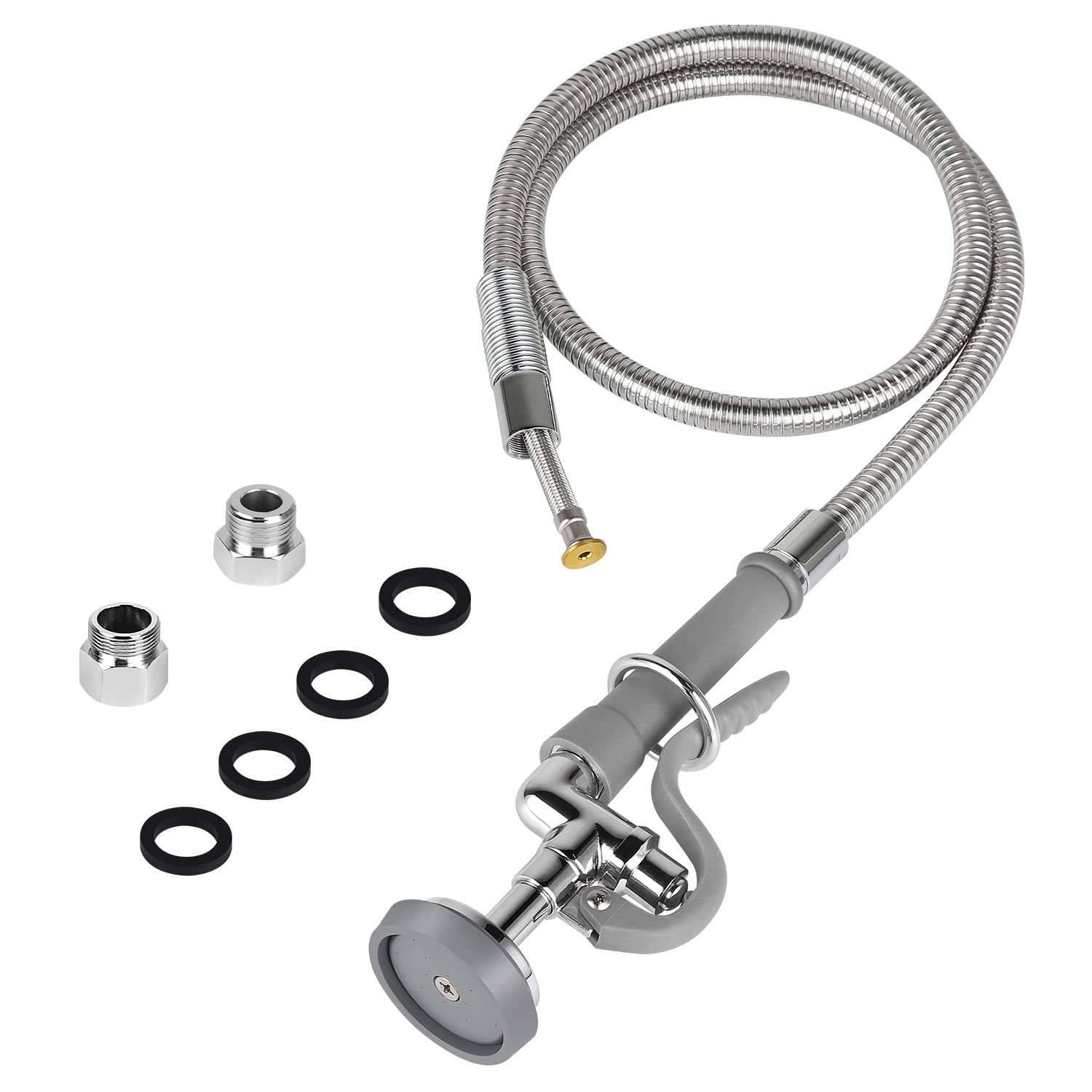 Photo 1 of KWODE Spray Valve with Pre-Rinse Hose 45”Flexible Stainless Hose with High Pressure Pre Rinse Sprayer Nozzle Head Assembly Kit for Commercial Restaurant Industrial Kitchen Faucet
