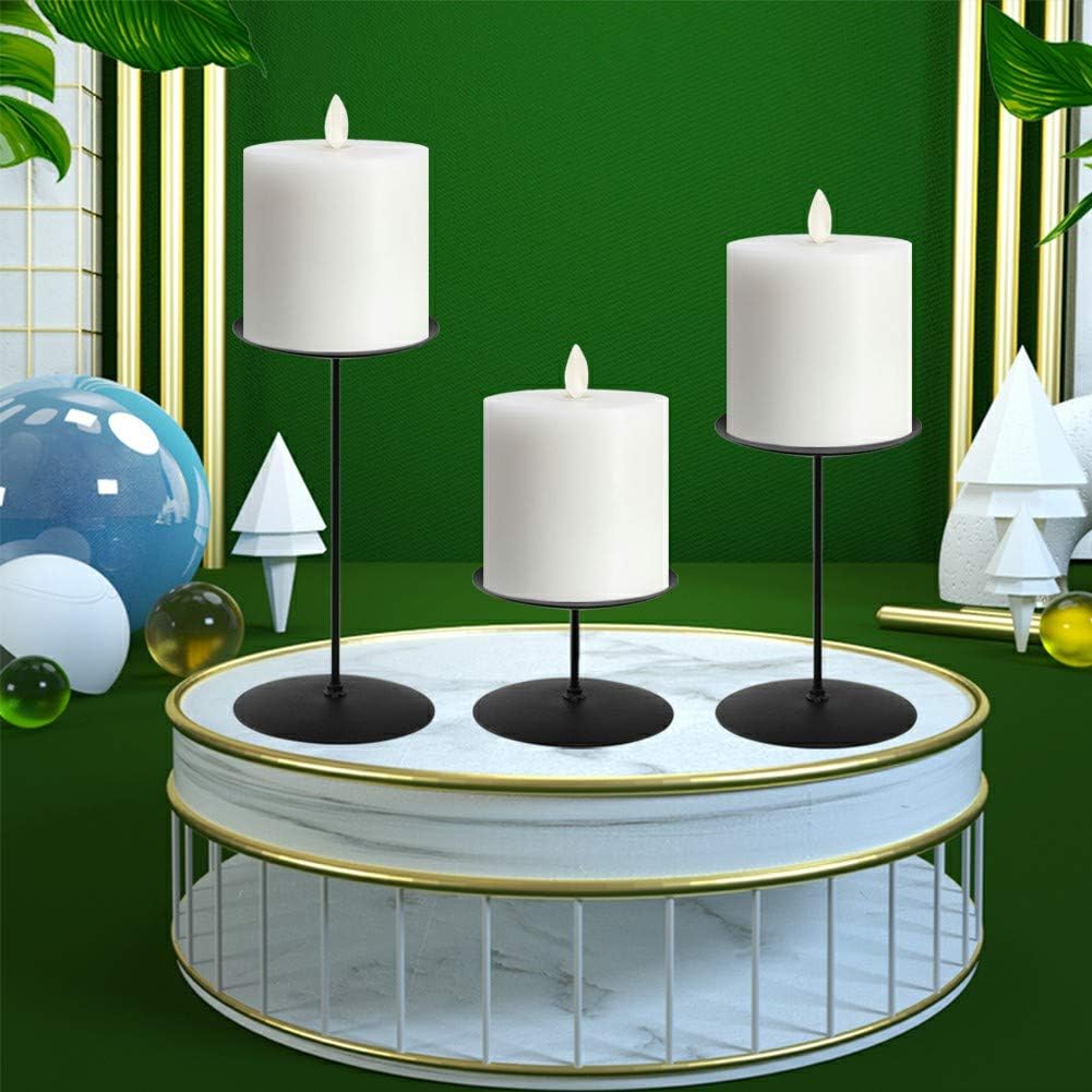 smtyle Pillar Candle Holders Set of 3 Centerpieces Plate for Tables or Fireplace with Black Metal Iron: Kitchen & Dining