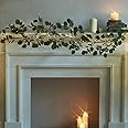 Fudios Lighted Twig Eucalyptus Garland 6FT 96 Warm White LED Battery Operated with Timer for Mantle Fireplace Wedding Party Spring Bedroom Decoration Indoor Outdoor Use