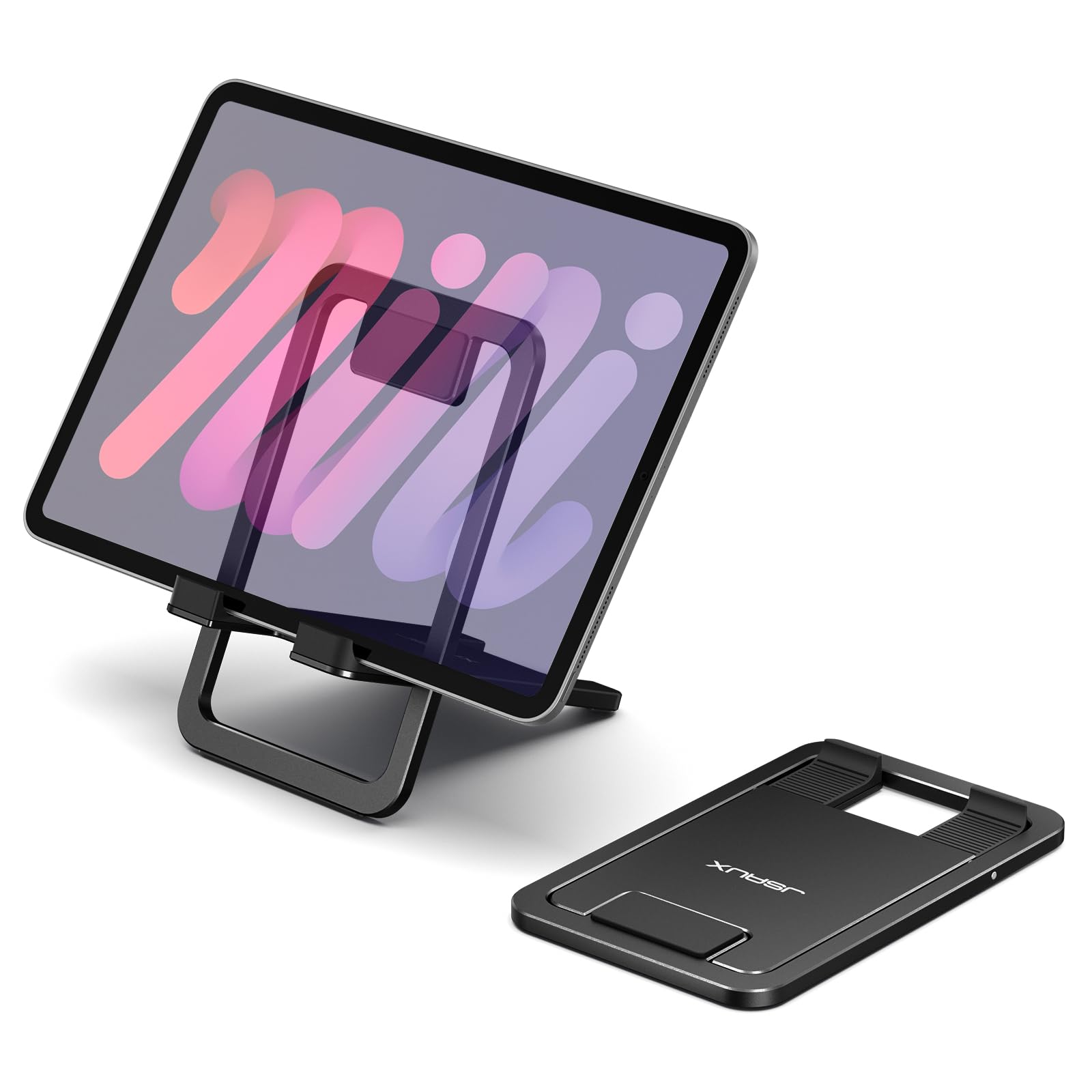 Photo 1 of JSAUX Universal Tablet Stand, Portable Foldable Tablet Holder for Desk Compatible with iPad mini/Air, Samsung Galaxy Tab, Kindle Fire, ROG Ally, iPhone and Other Tablets-Black