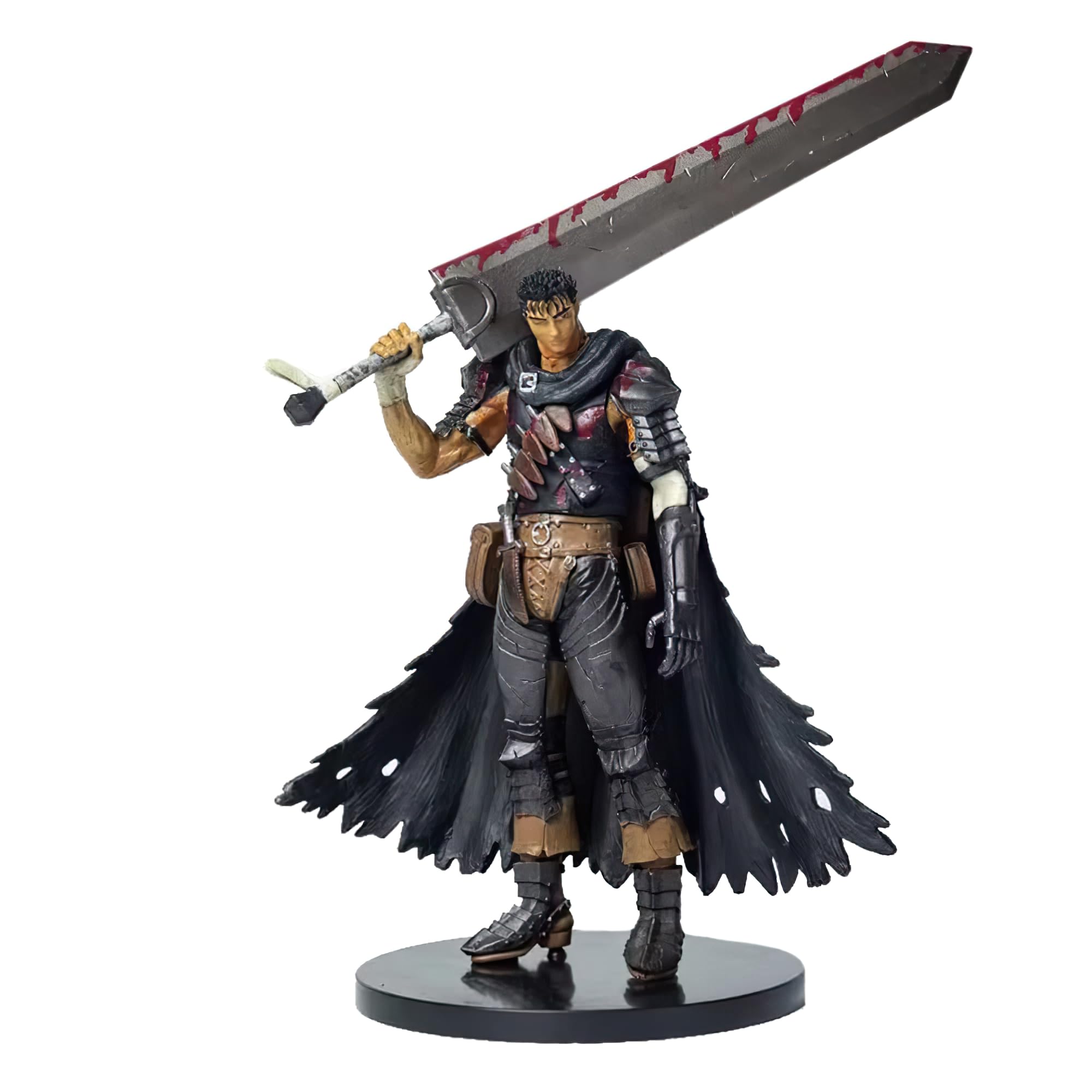 Puruuige Guts Battle Damaged Bloody Version PVC Figurine - Black Swordsman Guts Model Statue Toy Office Collection Decoration Gift