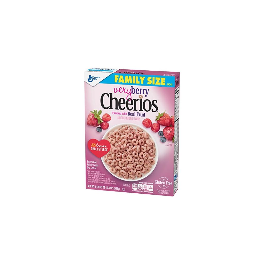 Cheerios Very Berry Gluten Free, Cereal, Family Size, 19.5 Oz Sleek