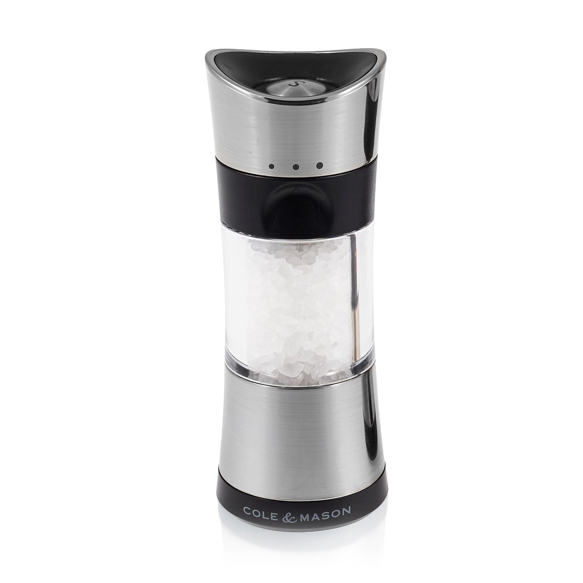 Cole & Mason Horsham Chrome Salt Mill, Adjustable Ceramic Precision+ Inverta Grind Mechanism, Chrome/Acrylic, 154 mm, Includes 1 x Salt Grinder