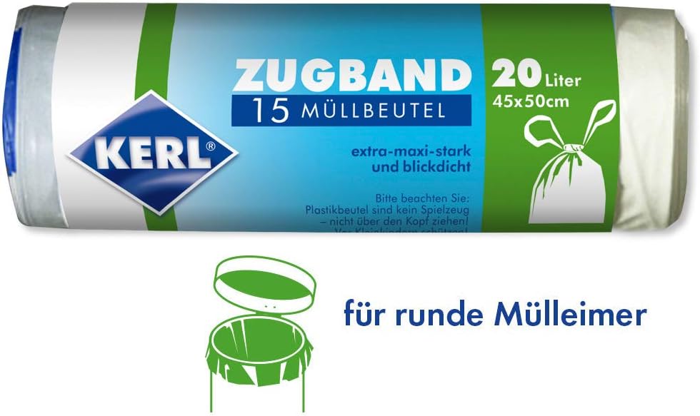KERL 4003450030425 Bin Liners 20 L Set of 15 Drawstring 45 x 50 cm HDPE