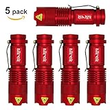 NIANPU 5 Pack Mini Zoomable Cree 7W 350LM Q5 Tactical Flashlight Torch Lamp Light with 3 Mode Adjustable Brightness Power by AA/14500 (RED)