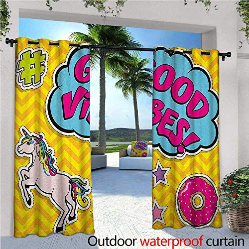 Good Vibes Patio Curtains Fantastic Colorful Fun Design Cute Magic Unicorn Speech Bubble Stars and Donut Outdoor Curtain for Patio,Outdoor Patio Curtains W72 x L108 Multicolor
