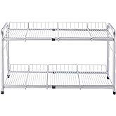 FlagShip 2 Tier Under Sink Organizers and Storage Rack Expandable Cabinet Shelf for Kitchen Bathroom Silver (17-25 inches)
