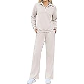 difficort Women's 2 Piece Outfits Sweatsuit Casual Lapel Half Zip Sweatshirts Straight Leg Pants Tracksuit Travel Lounge Set