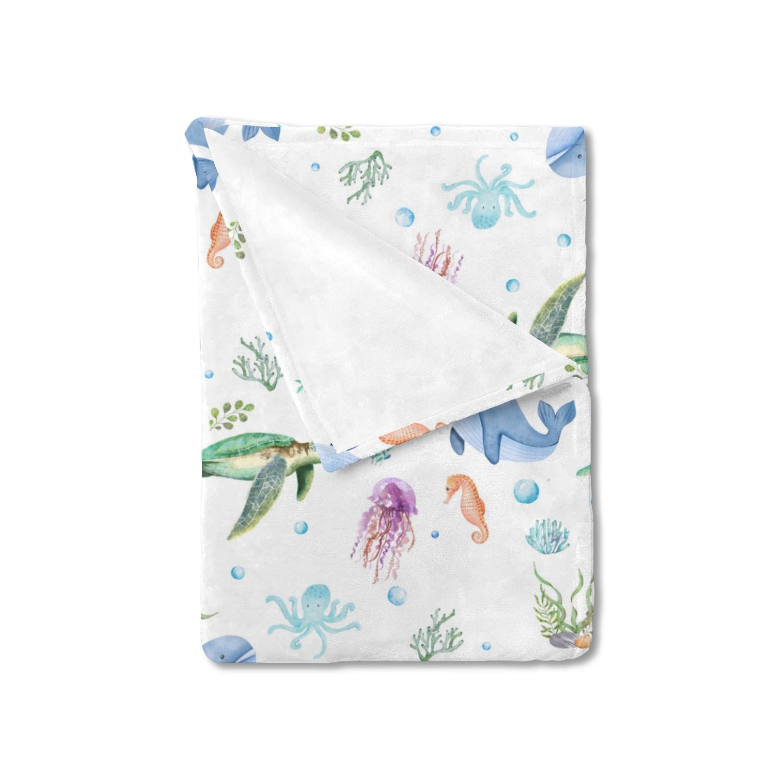 Sea Animals Flannel Baby Toddler Blankets for Girls and Boys Marine Turtle Whale Jellyfish Sea Horse Weeds Sealife Receiving Blanket Newborn Nursery Bed Blanket Swaddle Crib Blanket Nautical 30x40inch — image 1