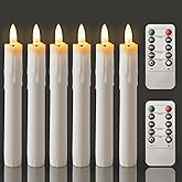 Homemory 7 Inches Flameless Taper Candles with Remote Timer, Short Led Candlesticks with 3D Flickering Light, Battery Operated Candles with Lifelike Flame for Wedding Home Xmas Decor, White, 6 Pcs