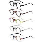 JM 5 Pack Round Reading Glasses for Women Men, Vintage Small Blue Light Blocking Computer Readers with Spring Hinges
