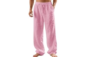 TRFIC Mens Linen Pants Yoga Beach Loose Fit Casual Summer Elastic Waist Drawstring Baggy Trousers with Pockets