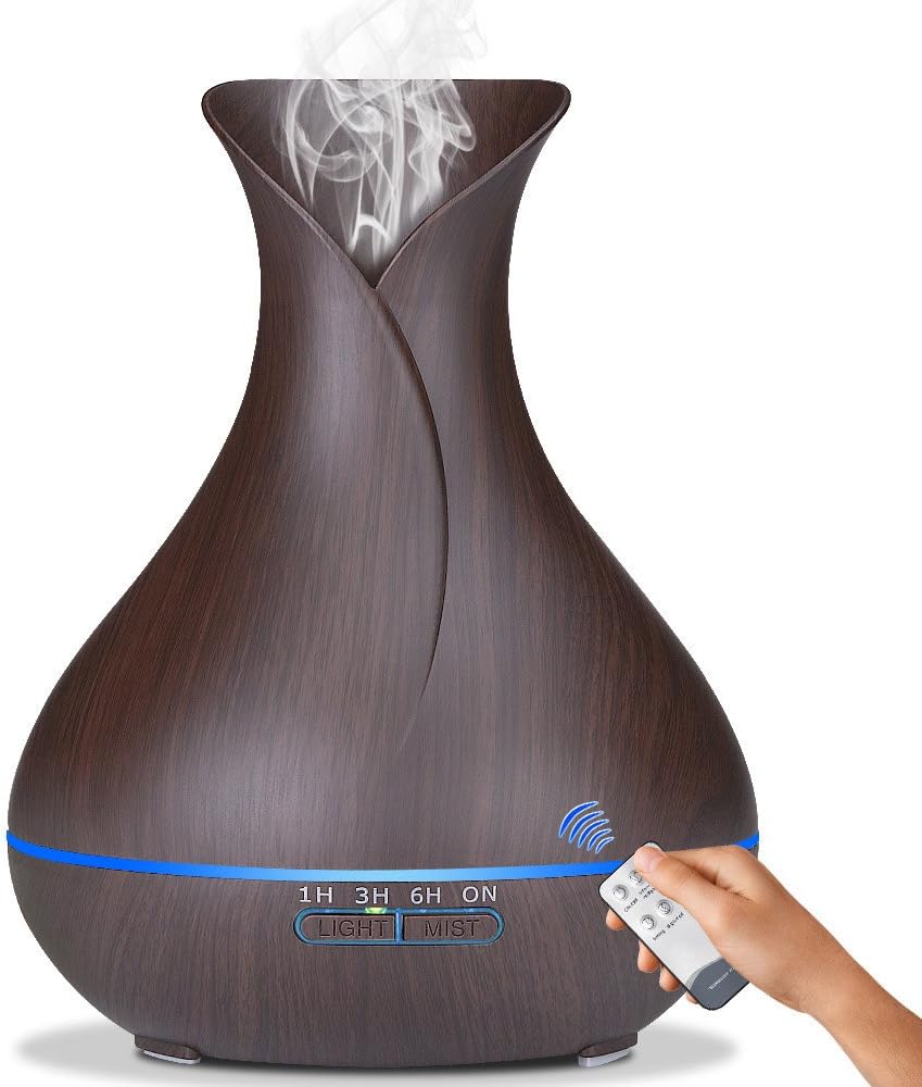 SEKway Remote Control Essential Oil Diffuser, 500 mL Ultrasonic Aroma Cool Mist Humidifier with 7 Color Light Changing and 4 Timer Settings for Office/Home/Bedroom/Baby Room (500ml Wood Base)