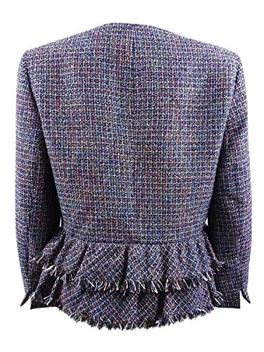 Nine West Women's Plus Size Jewel Neck Tweed Jacket with Bottom Ruffle Detail, Night Sky Multi, 16W - Thumbnail 2