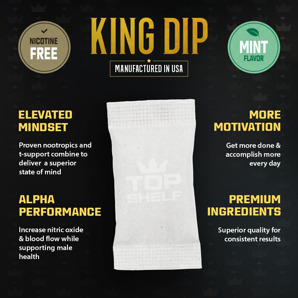 Top Shelf King Dip, Nootropic Energy Caffeine Pouches for Alpha Performance, Focus & Neuro Brain Supplement | Coffee Pouch Alternative (Mint)