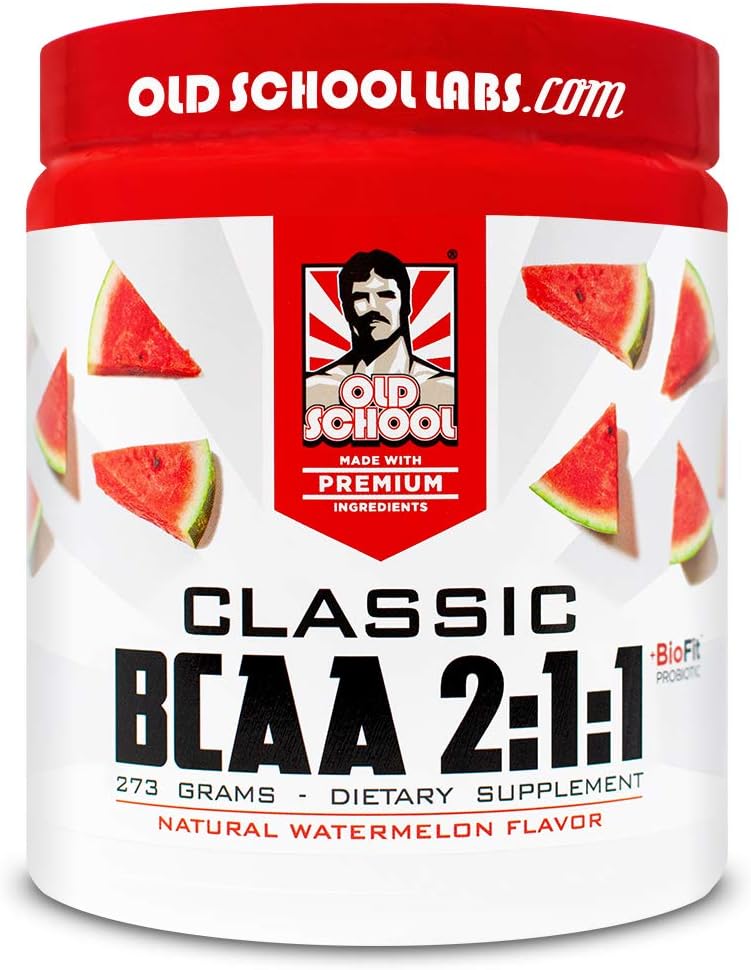 Old School LabsClassic BCAA 2:1:1 - Branched-Chain Amino Acids for Lean Muscle and Recovery with BioFit Probiotics - Natural Watermelon Flavor Makes for a Delicious Drink During Any Activity